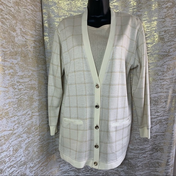 Cleo Ivory/Gold Shimmer Knitted Duster With Matching gold Top Size S - Picture 2 of 12